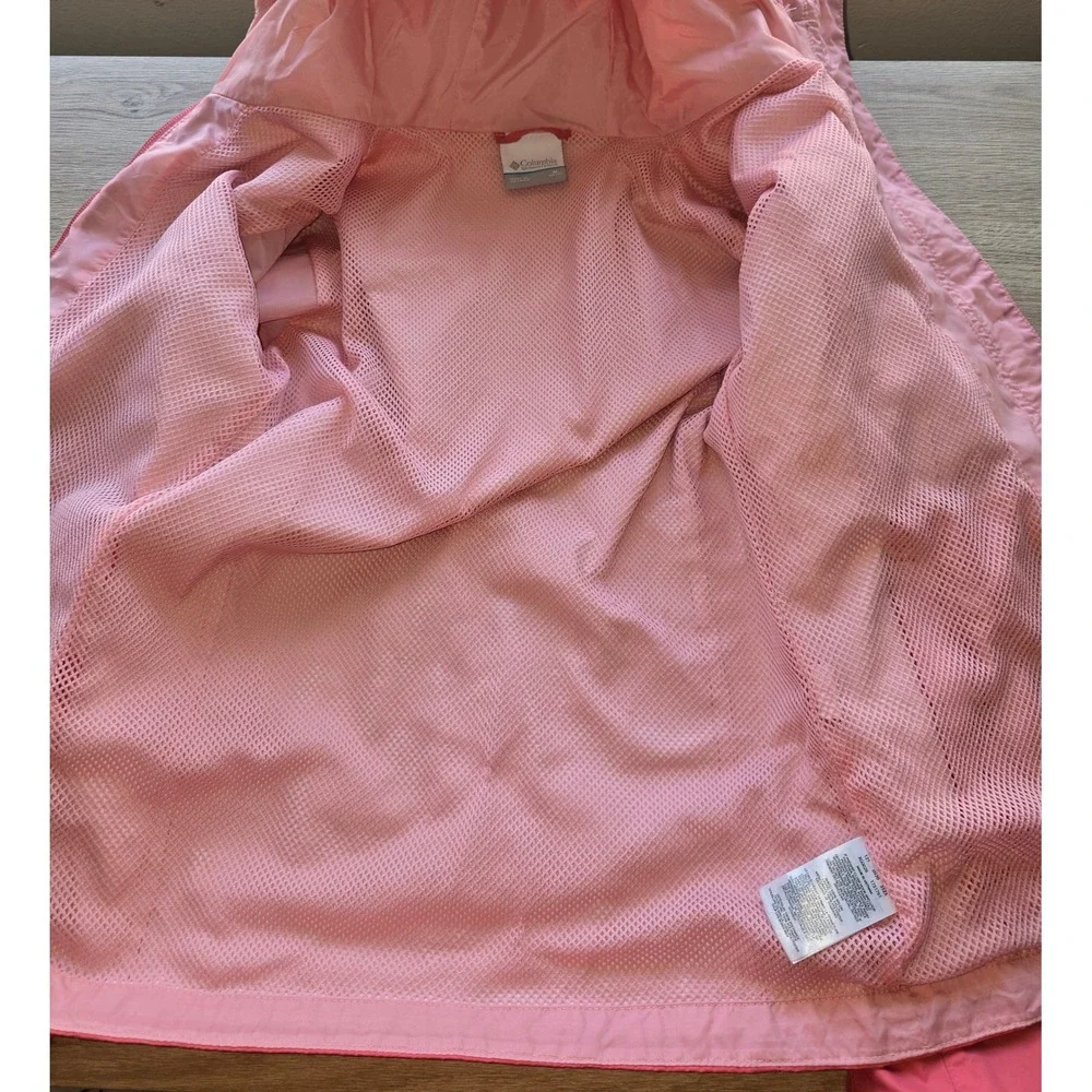 Columbia Girls Omni-Tech Rain Jacket Pink Hooded Waterproof Coat Medium camping